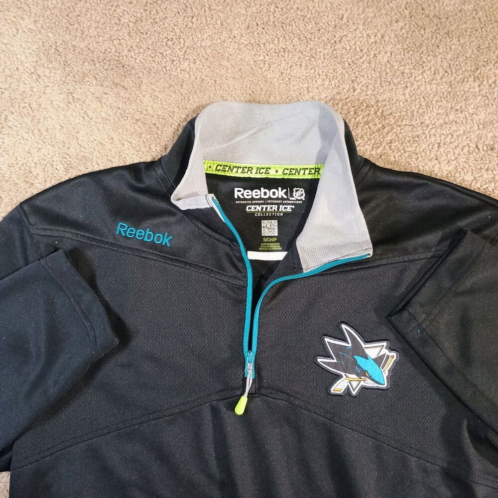 San Jose Sharks Pullover Shirt Black Mens Small Reebok Center Ice Collection